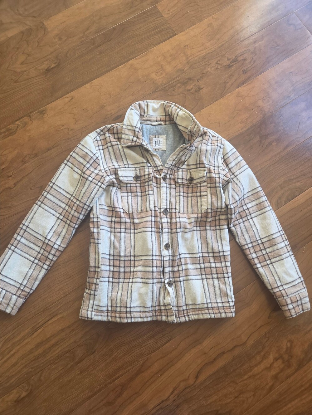 GAP Kids Cream & Brown Plaid Button-Front Jacket Size Large